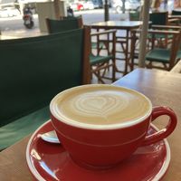 Oat milk coffee   at Alubia plant power in Mallorca