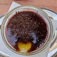 Dessert - black current jelly (vegan) with mango pudding below at ŠMAK in Bratislava