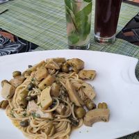 Spagetti with Olive, Artichokes and Whitewine at SAPORI ITALIANI in Trinidad