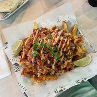 Pulled “pork” (soy curls) fries. So good!  at Earth Aloha Eats in Kihei
