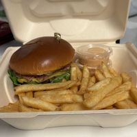 BRB burger with fries   at Earth Aloha Eats in Kihei