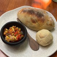 Empanada and panbueno   at Coraje Vegan in Medellin