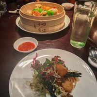 Vegan dim sum and Pumpkin, maitake mushoom and kale salad   at Hakkasan - Mayfair in London