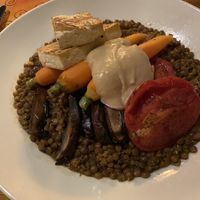 Braised lentils added tofu at Scallions in Saratoga Springs