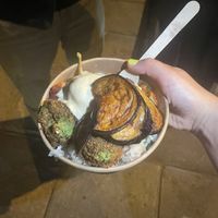 Salad royal (hummus, aubergine, falafel) with all the veggies you want!   at Maoz - Xavier Privas in Paris