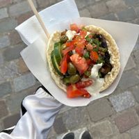 Falafel Royal with several toppings and sauces (self-service) for 9€. at Maoz - Xavier Privas in Paris
