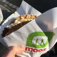 Takeaway falafel and houmous  at Maoz - Xavier Privas in Paris