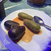 eggplants and zucchini stuffed with rice and pea protein   at haveitvegan in Amman
