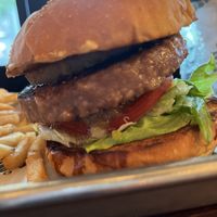 A close-up of the pineapple burger stack!  at The Great Burger Stand in Tokyo