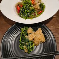 Morning glory with snow fungus, garlic and chilli at Hoang's Restaurant Vietnamese Cuisine in Hanoi