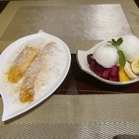 Banana flambé, lemon sorbett  at V Vegan in Hoi An