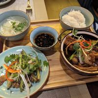 Meal set with caramelized tofu at V Vegan in Hoi An