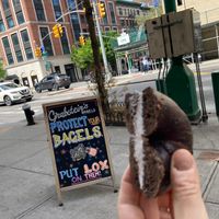 Bagel with vegan cream cheese at Grabstein's Bagels in New York City