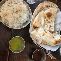 Plain naan, basmati rice at Madurai Mes in San Antonio