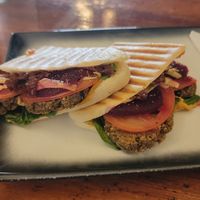 Vegan beetroot falafel panini at Black Lion Bakery & Cafe in Wellington