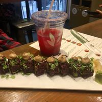 Mushroom sushi and blueberry lemonade  at Beyond Sushi - Union Square in New York City