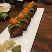Pickle Me: 
Four-grain rice, pickled burdock root, carrots, pickled daikon, and avocado 
Sauce: Carrot ginger at Beyond Sushi - Union Square in New York City