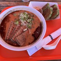 Vegan Spicy Miso Ramen and Veggie Gyoza  at Yugiri Ramen Project in Sanford