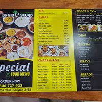 Menu showing marked vegan options at Sahib E Swad - Clayton in Clayton