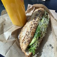 Healthy baguette and fresh orange juice   at BCN - Deli&Cia - T1 in El Prat De Llobregat