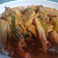 Tofu and veg red curry with jasmine rice at Siam Supreme in Newcastle Upon Tyne