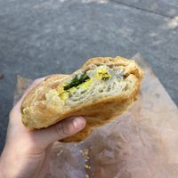 The breakfast sandwich on a croissant at Happy Chicks Bakery in Cincinnati