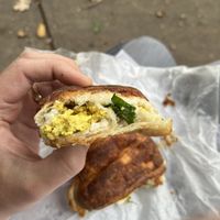 Inside of breakfast croissant  at Happy Chicks Bakery in Cincinnati