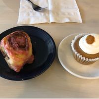 Cranberry cinnamon roll and cupcake!  at Happy Chicks Bakery in Cincinnati