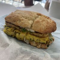 Breakfast sandwich with goetta  at Happy Chicks Bakery in Cincinnati