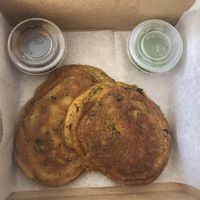 Pudla with sauces at Happy Chicks Bakery in Cincinnati