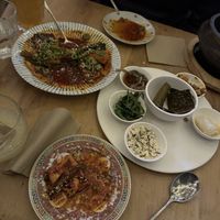 Vegan platter and braised tofu   at Bokman in Bristol