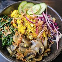 Rice bowl at Lucky Cat Boba in Middlesbrough