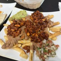 Vegan Al Pastor fries with beans  at Patio Tapatio in Santa Clarita