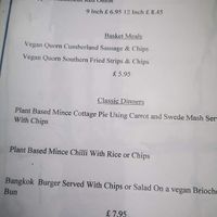 Vegan menu at the Dunes  at The Dunes Complex in Mablethorpe