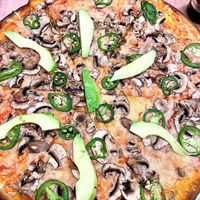 Alessandra Jalapeño on the GF/vegan crust with vegan cheese  at Mister O1 Dallas in Dallas