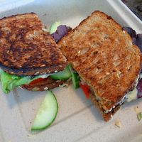 Tomato Sandwich. Local tomatoes, lettuce, cucumber, fresh dill hummus. at Rabbit Food in Painesville