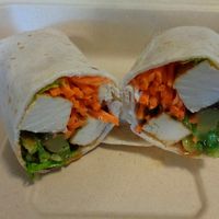 BBQ Tofu Wrap. Baked tofu, lettuce, pickle, shredded carrots, Memphis style BBQ sauce, flour tortilla. at Rabbit Food in Painesville