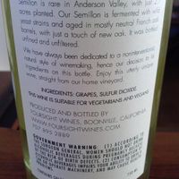 Semillon labeled 'suitable for vegans' at Foursight Wines in Boonville