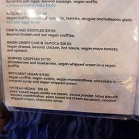 Menu at Craffles in Vancouver