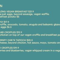 The Vegan menu  at Craffles in Vancouver