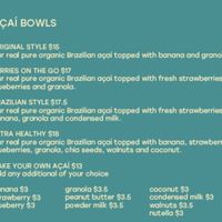 Açaí bowls menu  at Craffles in Vancouver