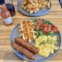 AMAZING VEGAN BREAKFAST (bottom) & CHIKIN CROFFLE (top)  at Craffles in Vancouver