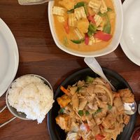 Pineapple curry and drunken noodles (extra noodles)   at Tamarind Thai Cuisine in Camarillo