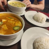 Massaman curry and green curry with tofu at Hometel in Krabi