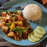Cashew, veg, tofu and rice at The Hut Cafe in Koh Samui