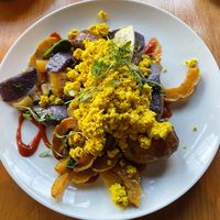 Autumn Hash with
Scrambled Tofu, Squash, Beets, Kale, Potato, Cipollini Onion, House Smoked Chipotle BBQ  (brunch item)  at Sweet Grass Grill in Tarrytown
