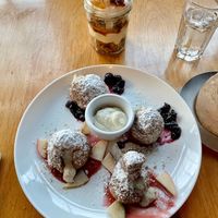 1. Vegan Cheesecake Parfait with Oat and Almond Crumble, Apple Caramel, .Cranberry, Lemon 

2. Coconut Sugar-Cinnamon Bombolini with Vegan Espresso Marscapone, Seasonal Fruits  at Sweet Grass Grill in Tarrytown