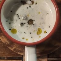 Cold Garlic soup. Very tasty! at Utopía in A Coruna