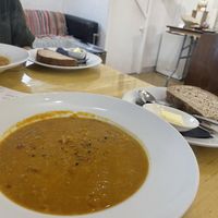 Vegan Daal with bread & vegan butter  at Gallery Kitchen Cafe in Faversham