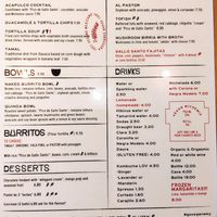 Menu at Gallo Santo in Barcelona